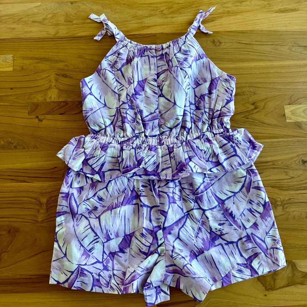 NWT JANIE AND JACK Purple Palm Tropical Romper Shorts - Picture 7 of 11